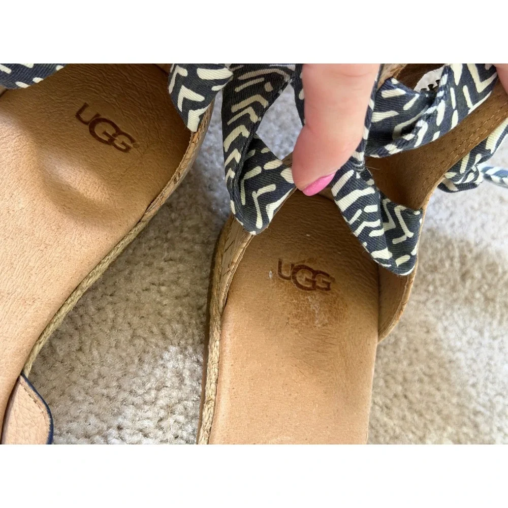UGG Trina Ankle Tie Espadrille Flat Sandals Navy 8.5‎